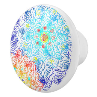 Red and Blue Colourful Floral  Ceramic Knob