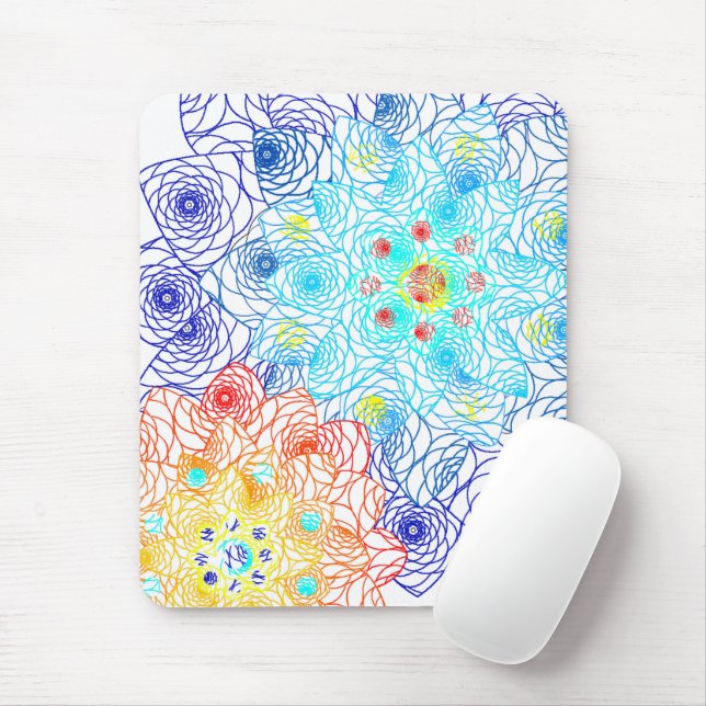 Red and Blue Colourful Floral  Mouse Pad (With Mouse)