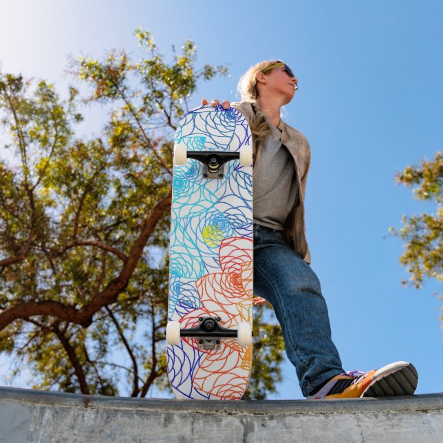 Red and Blue Colourful Floral  Skateboard (Outdoor 1)