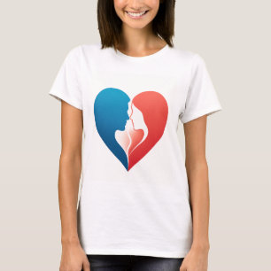 Red and Blue Couple Silhouette Heart T-Shirt
