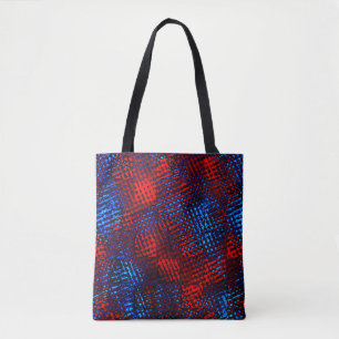 Red and blue crossed scratches in squares or cubes tote bag