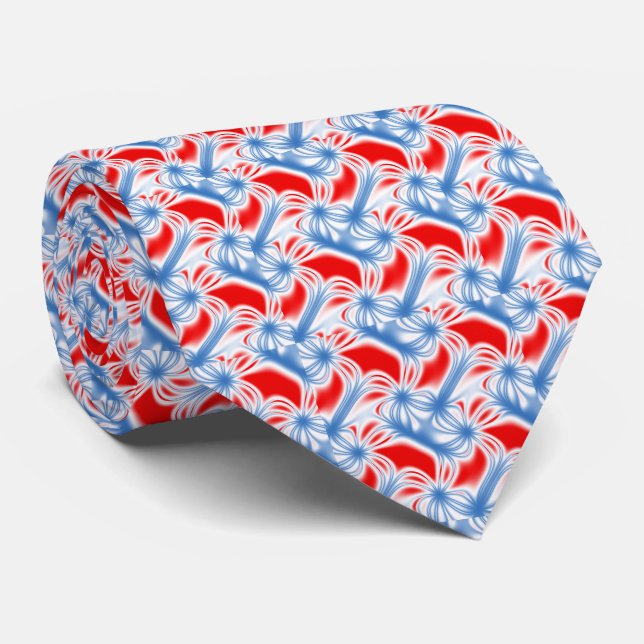 Red and blue curved fractal pattern tie (Rolled)
