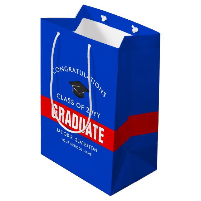 Red and Blue Custom Graduation Medium Gift Bag (Back Angled)