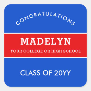 Red and Blue Custom Graduation Square Sticker