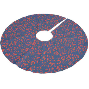 Red and Blue Dala Horse Scandinavian Pattern Brushed Polyester Tree Skirt