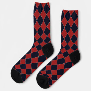 Red and blue diamond pattern socks