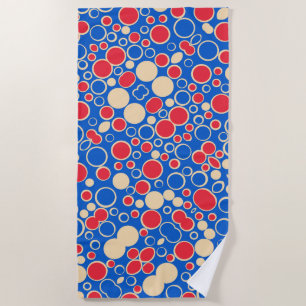 Red And Blue Dots On Blue Beach Towel
