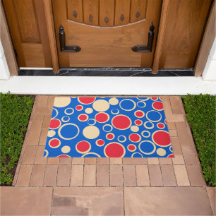 Red And Blue Dots On Blue  Doormat