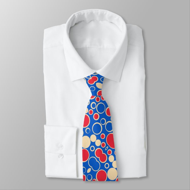 Red And Blue Dots On Blue  Tie (Tied)