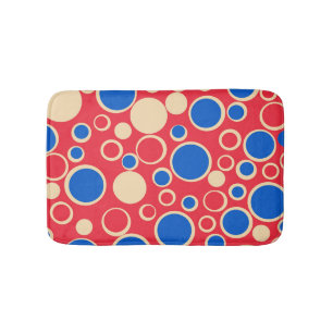 Red And Blue Dots On Red Bath Mat