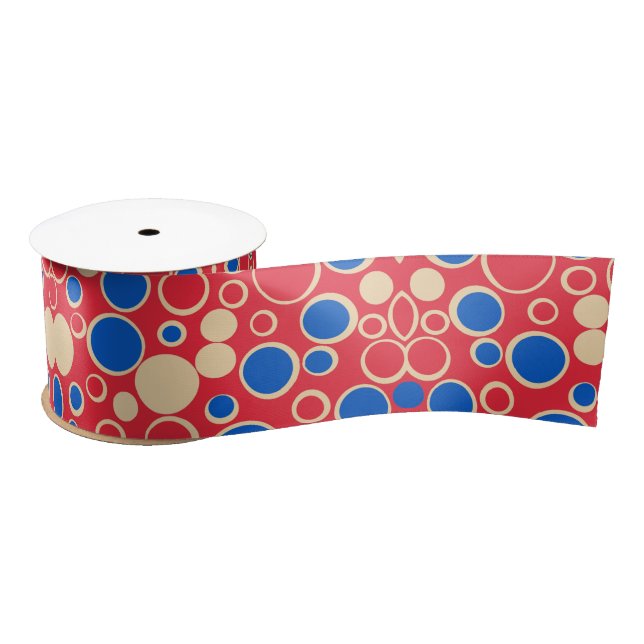 Red And Blue Dots On Red  Satin Ribbon (Spool)