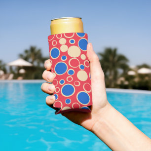 Red And Blue Dots On Red Seltzer Can Cooler