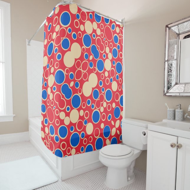 Red And Blue Dots On Red  Shower Curtain (In Situ)