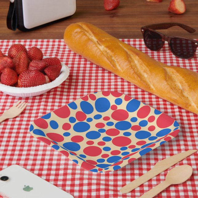 Red And Blue Dots On Tan  Paper Plate (Picnic)
