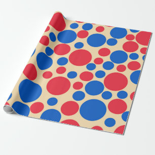 Red And Blue Dots On Tan  Wrapping Paper
