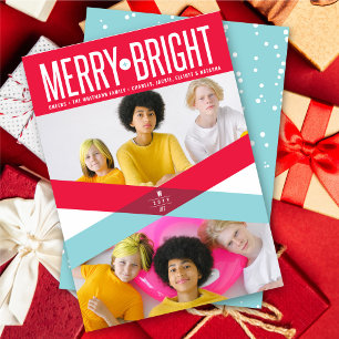 Red And Blue Double Arrows Merry And Bright Photo Holiday Card