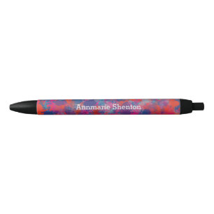 Red and Blue Drops Abstract Design Black Ink Pen