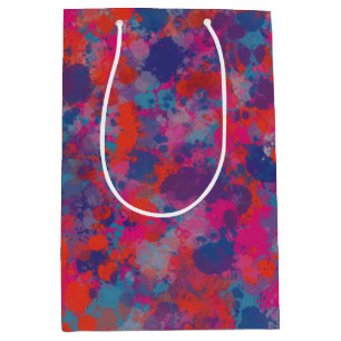 Red and Blue Drops Modern Digital Abstract Medium Gift Bag