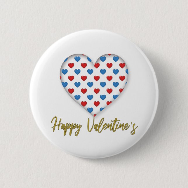 Red and Blue Elegant Heart Shape 6 Cm Round Badge (Front)