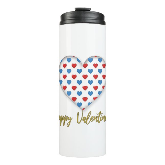 Red and Blue Elegant Heart Shape Thermal Tumbler (Front)