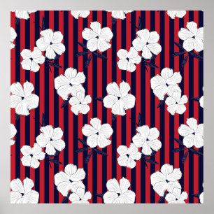 Red and blue Floral botanical seamless pattern wit Poster
