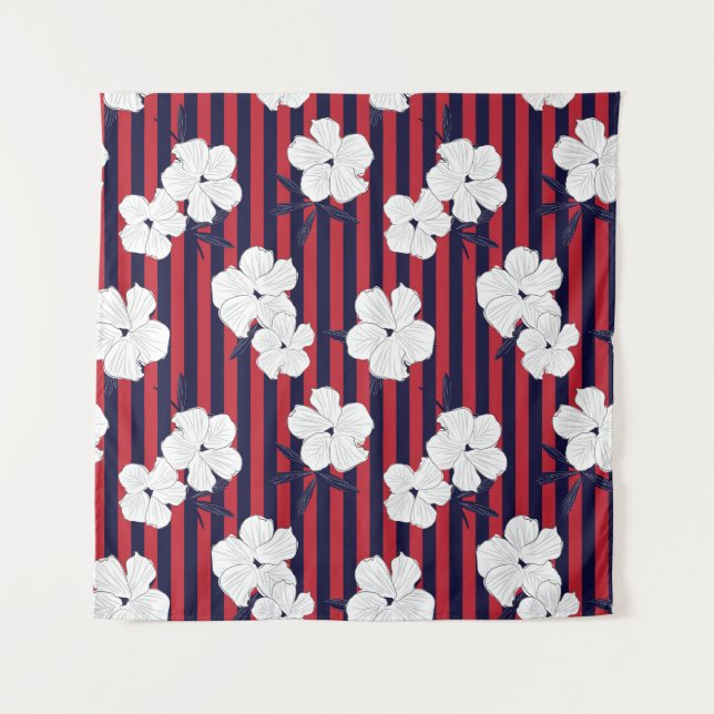 Red and blue Floral botanical seamless pattern wit Tapestry (Front)