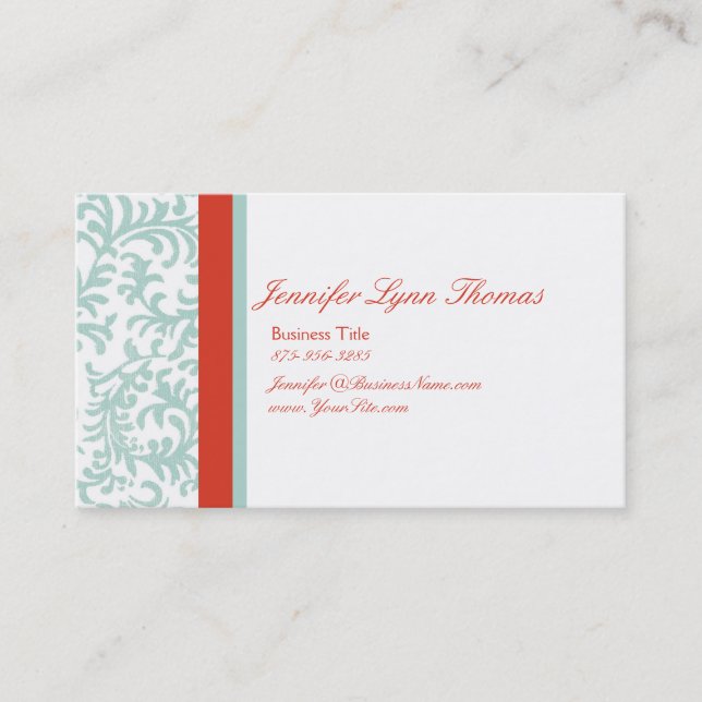 Red and Blue Floral Damask Seating Card (Front)