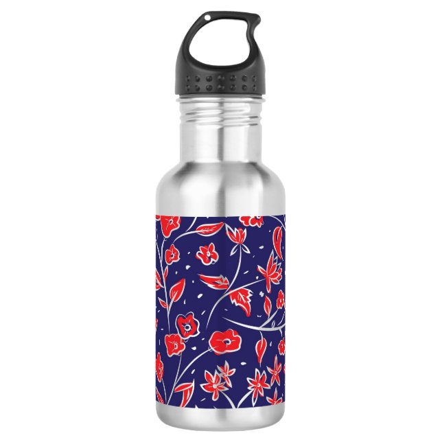 Red and Blue Floral Pattern 532 Ml Water Bottle (Front)