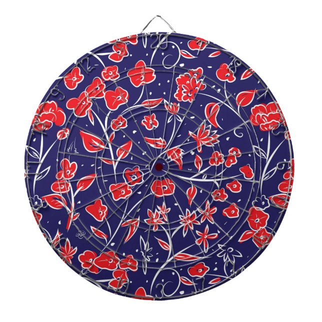 Red and Blue Floral Pattern Dartboard (Front)