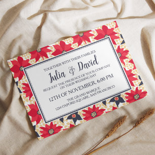 Red and Blue floral Pattern Invitation