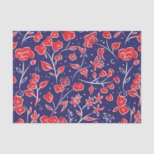Red and Blue Floral Pattern Tissue Paper
