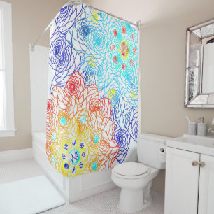 Red and Blue Floral  Shower Curtain