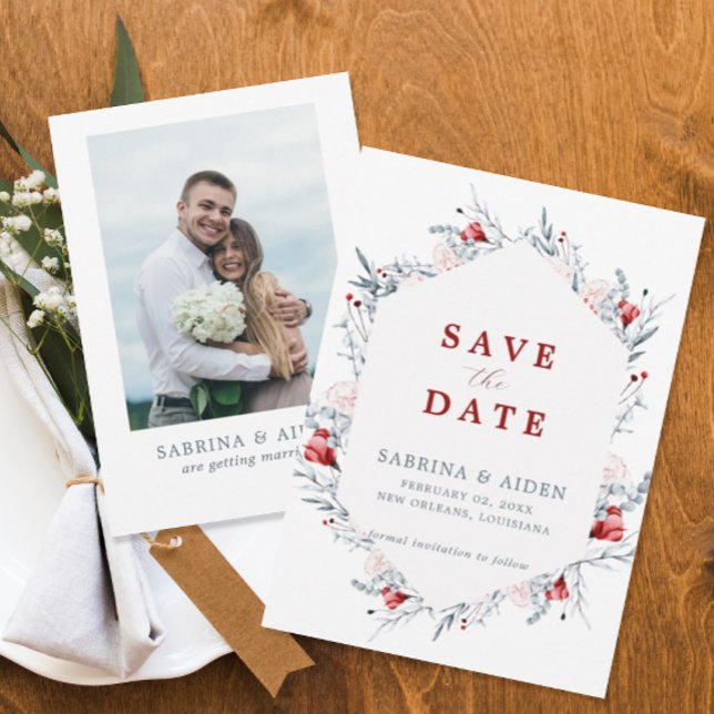 Red And Blue  Floral Wedding Photo Save The Date  (Creator Uploaded)