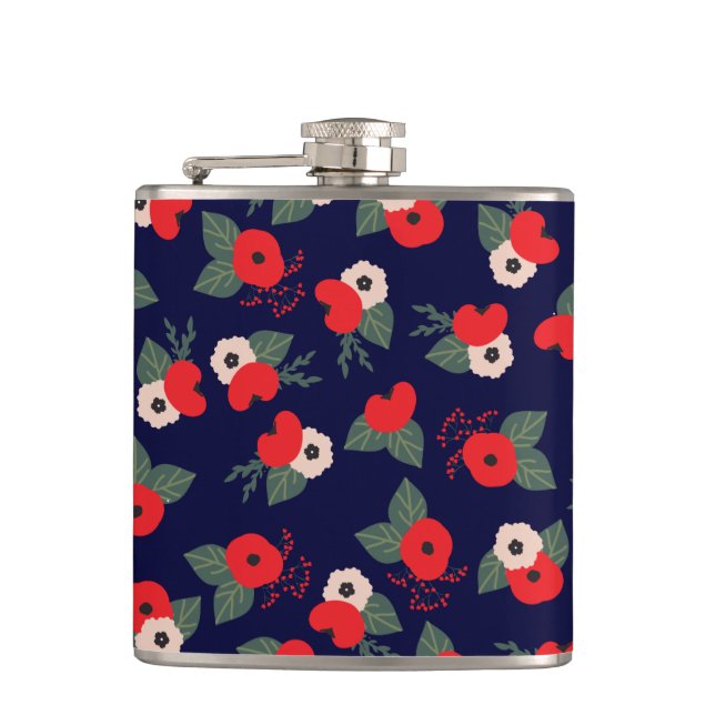 Red and Blue Florals Flask (Front)