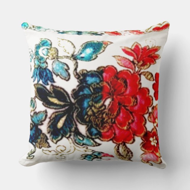 Red And Blue Flower Cushion (Front)