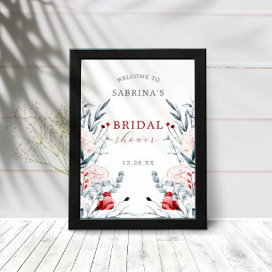 Red And Blue Flower Floral Bridal Shower Welcome  Poster