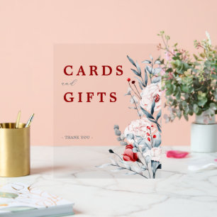 Red And Blue Flower Floral Wedding Cards And Gifts Acrylic Sign