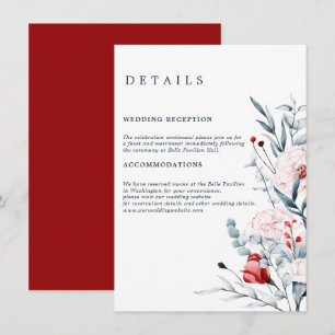 Red And Blue Flower Floral Wedding Details Enclosure Card