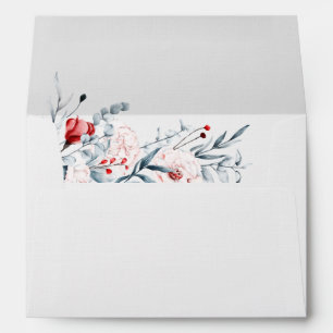 Red And Blue Flower Floral Wedding  Envelope