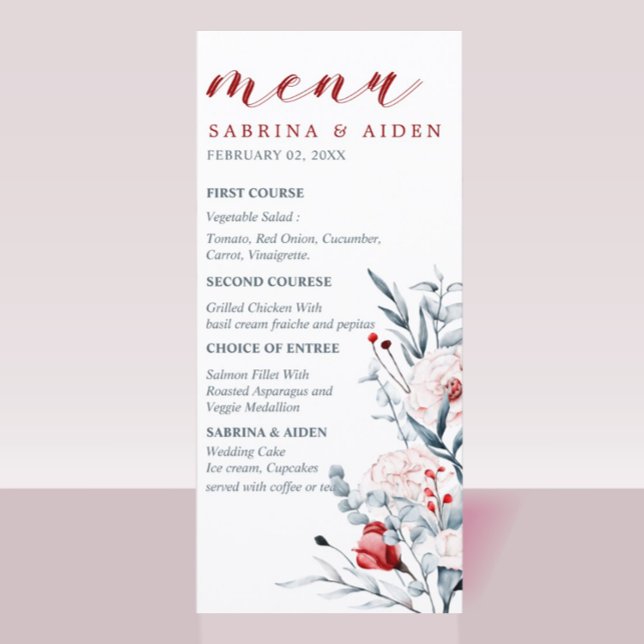 Red And Blue Flower Floral Wedding  Menu (Creator Uploaded)