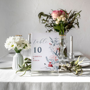 Red And Blue Flower Floral Wedding Table Number