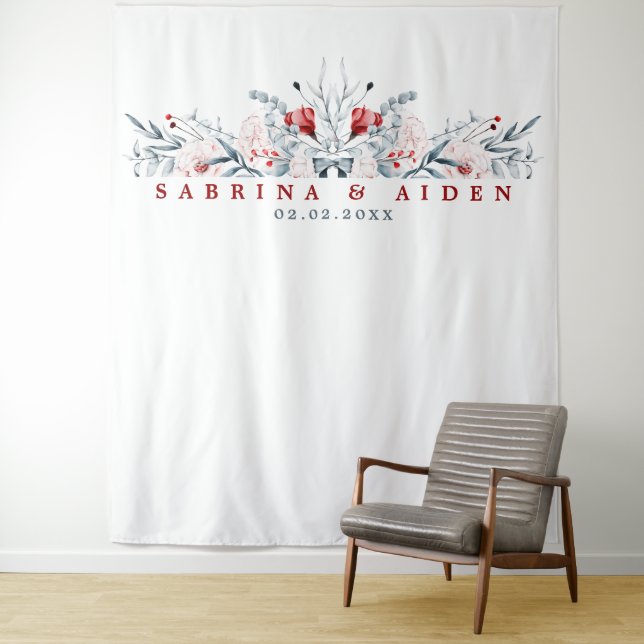 Red And Blue Flower Floral Wedding  Tapestry (In Situ)