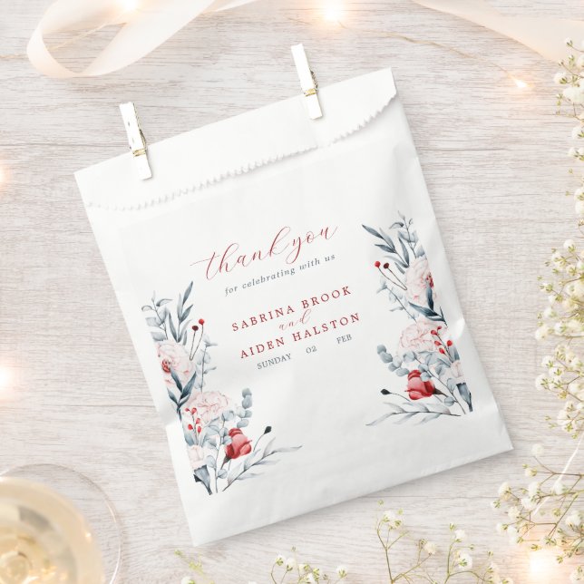 Red And Blue Flower Floral Wedding Thank You Favour Bags (Clipped)