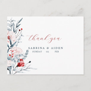 Red And Blue Flower Floral Wedding Thank You Postcard