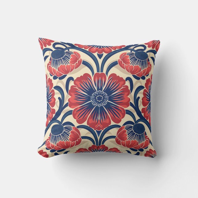 Red and Blue Flower Pattern Cushion (Front)