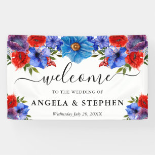Red and Blue Flowers Wedding Welcome Banner
