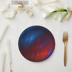 Red and Blue Fractal Paper Plate