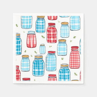 Red and Blue Gingham Mason Jar Pattern Napkin