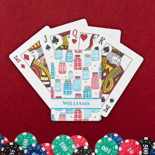 Red and Blue Gingham Mason Jar Pattern  Playing Cards