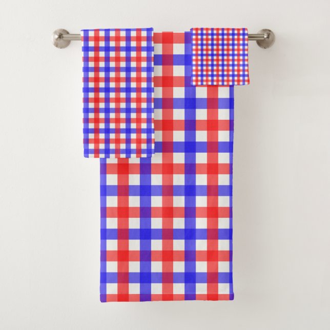 Red And Blue Gingham Mini Check Bath Towel Set (Insitu)